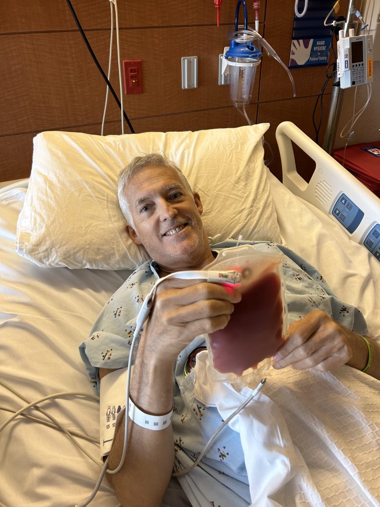 Receiving a bone marrow transplant.